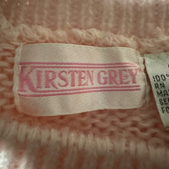 Vintage Pink pastel Knit Sweater – Beaded Lace sequin Shoulder feminine - Picture 2 of 6